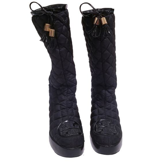 Tory Burch Gigi Black Quilted Tassels Boots - Picture 3 of 10